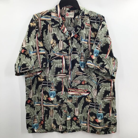 Hilo Hattie Other - VTG Men's 2XL Hawaiian Shirt Hilo Hatties Palms Canoes Button Down Green Brown